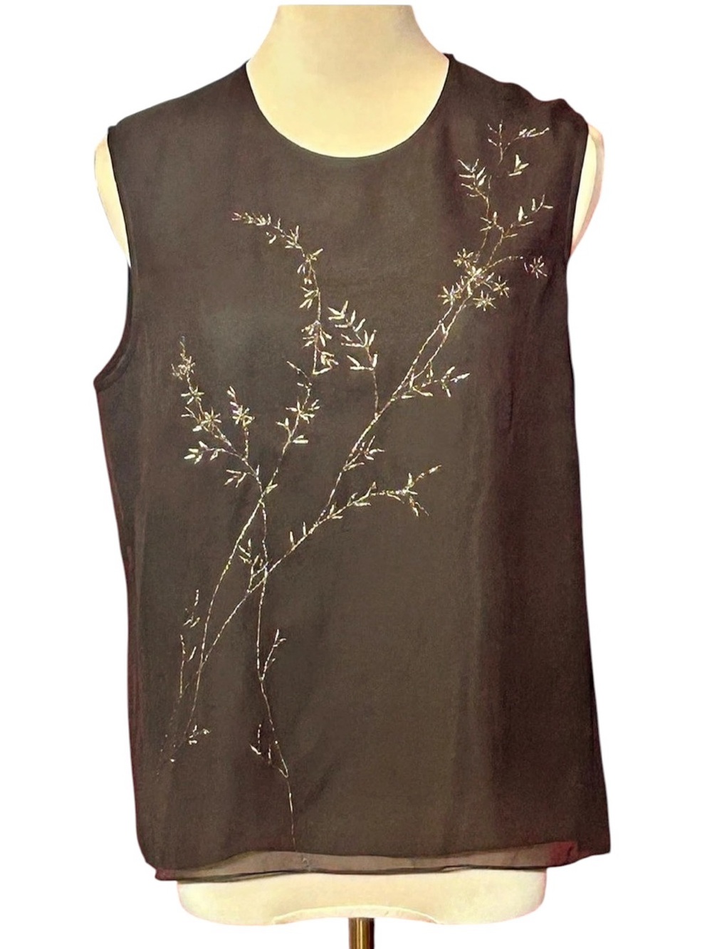 Jones New York Sleeveless Embroidered Silk Blend Green Size 14 NWT